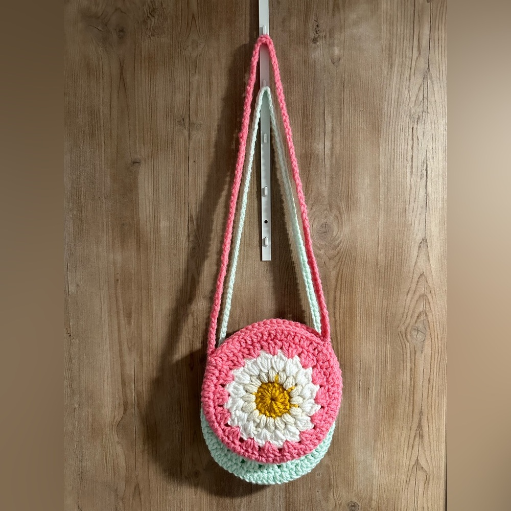 Pink crochet flower purse